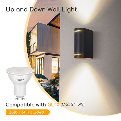 Buitenlamp rond zwart | dubbele GU10 lampvoet voor twee spots | waterdicht IP54