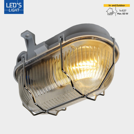 Comnox - Buitenlamp Wandarmatuur Bulkhead IP44 – Grijs – E27 – Duurzame LED‑verlichting – Metafabricage