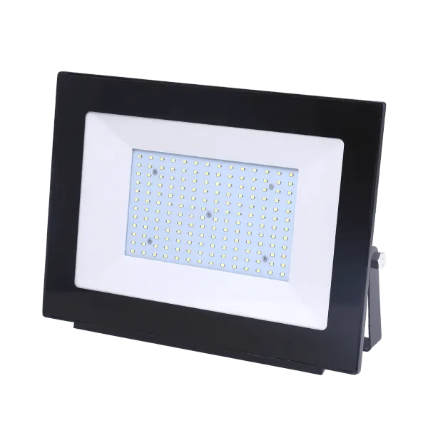 Zwart LED-uitbouwspot met witte reflector en zichtbare LED-matrix, geschikt voor buitenverlichting. Robuust ontwerp voor tuin- en terrasverlichting.