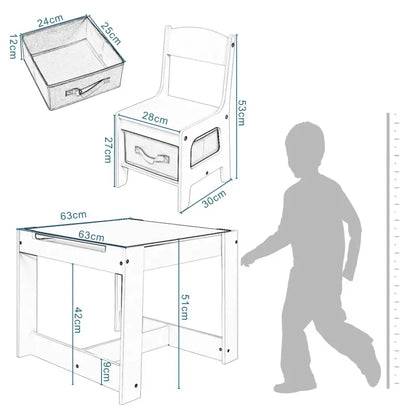BukkitBow - 3-in-1 Kinder Activiteitstafel / Kindertafel Set - Met Omdraaibaar Schoolbord en Ingebouwde Opslagruimte - Veilig Design - 63x63x51cm