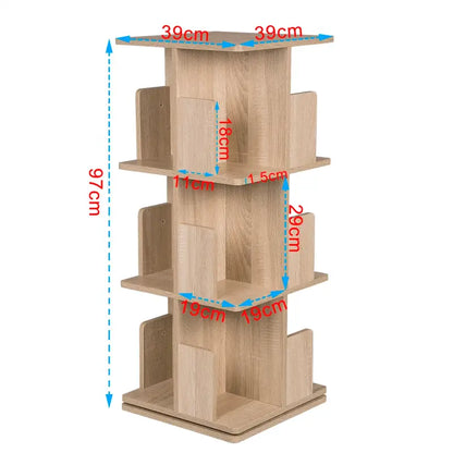 BukkitBow - 360 Graden Draaiende Boekenkast - Plank 3/4 Tiers - Opslag voor Woonkamer - 97-128CM Hoog