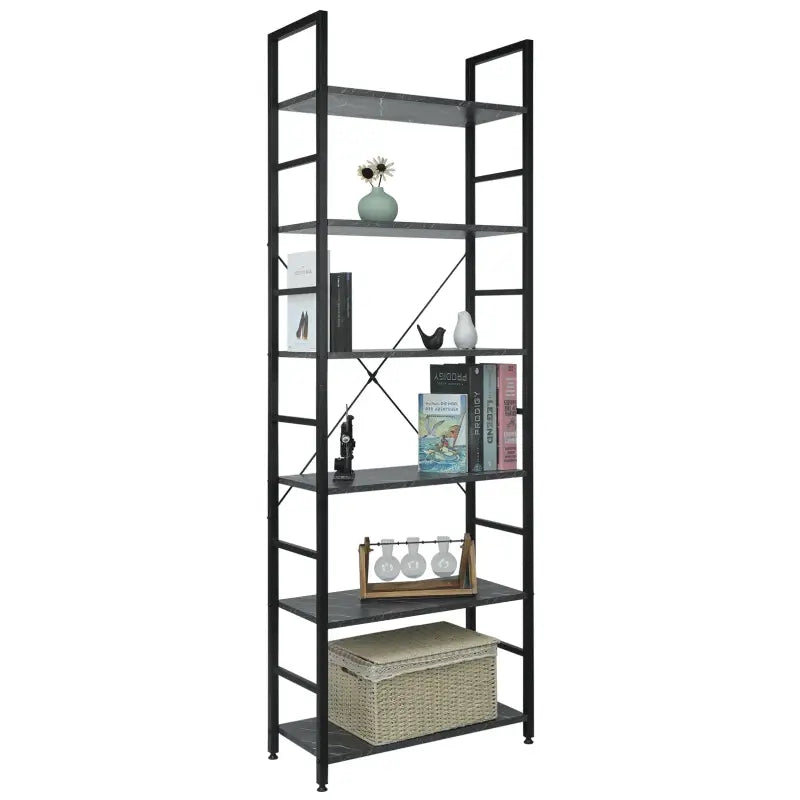 BukkitBow - 6-Laags Metalen/Houten Boekenkast - Home Decor - Geschikt voor Diverse Ruimtes - 60x28x180cm