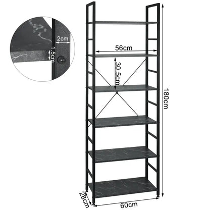 BukkitBow - 6-Laags Metalen/Houten Boekenkast - Home Decor - Geschikt voor Diverse Ruimtes - 60x28x180cm