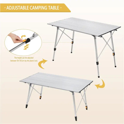 BukkitBow - Aluminium Opvouwbare Campingtafel - Lichtgewicht en In Hoogte Verstelbaar 120X68,5CM - Hoogte: 59-78,5CM