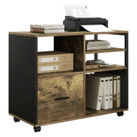 BukkitBow - Archiefkast / Printerkast op wieltjes - Kantoorkast met Industriele Look - met zwart Metalen Frame - Vintage Bruin Hout