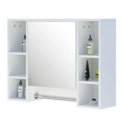 BukkitBow - Badkamer Opbergkast / Badkamermeubel - met Spiegel en Handdoekhouder - Verstelbare Plank - 80x20x60cm