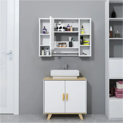 BukkitBow - Badkamer Opbergkast / Badkamermeubel - met Spiegel en Handdoekhouder - Verstelbare Plank - 80x20x60cm