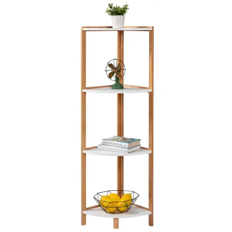 BukkitBow - Bamboe Hoekkast - 4 Niveaus - Handdoekenkast / Boekenkast - 30x30x115cm
