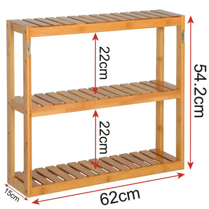 BukkitBow - Bamboe Wandplank - Handdoekenrek / Cosmetica Plank - Duurzaam Materiaal - Max 15kg per Lade - 60x15x54cm