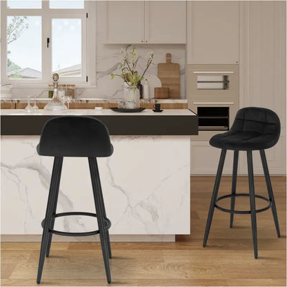 BukkitBow - Barkruk Fluweel - Metalen Frame - Comfortabele Stoel met Lage Rugleuning - Ergonomische Voetsteun - Modern Design