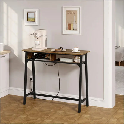 BukkitBow - Bartafel met Oplaadstation en Wijnrek - Metaal en Vintage Houten Look - 50 kg Laadvermogen - 110x94x40 cm