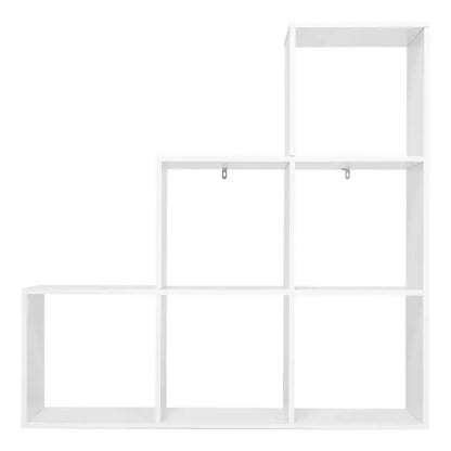 BukkitBow - Boekenkast met 3 Niveaus - 6 Vakken Trapkast - Kubusplanken - Archiefkast - Wit