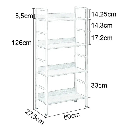 BukkitBow - Boekenkast / Metalen Rek met Licht Houten Planken - Geschikt als Schoenenrek en Decoratierek (60X27,5X126CM)