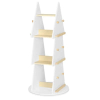 BukkitBow - Boekenkast voor Kinderen - Kinderboekenkast met 360° Draaibare Plank - Kerstboom/Boomvorm - 4 Planken en Ophanghaken - Wit/Bruin Hout