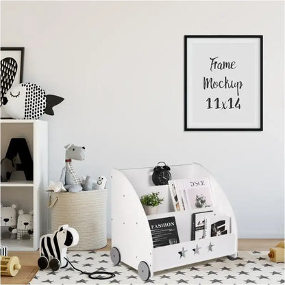 BukkitBow - Boekenkast voor Kinderen - Lage boekenkast met Wielen en Staande Vakken - (57CM Hoog)