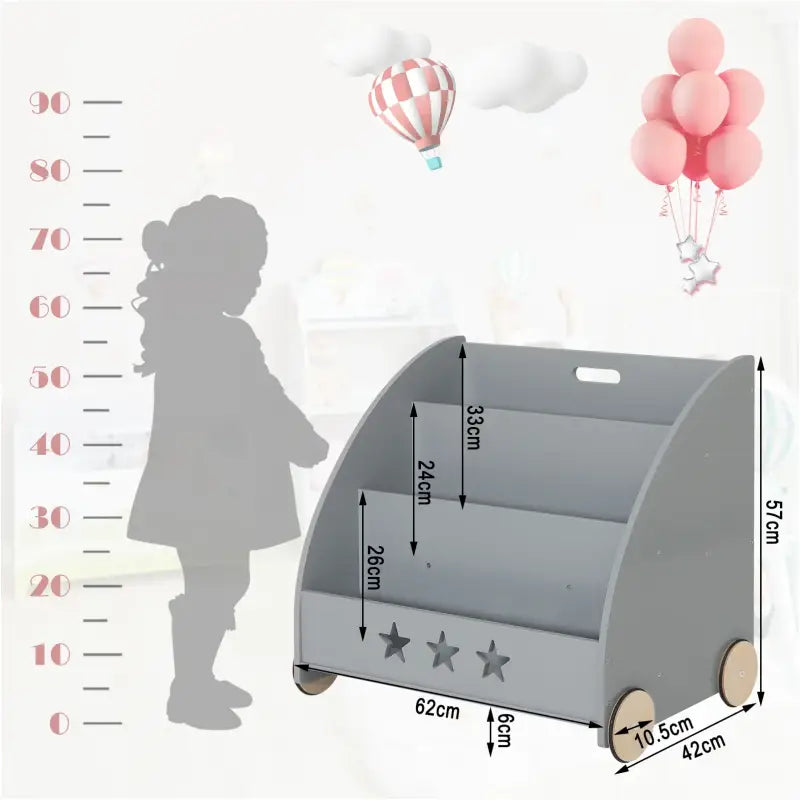 BukkitBow - Boekenkast voor Kinderen - Lage boekenkast met Wielen en Staande Vakken - (57CM Hoog)