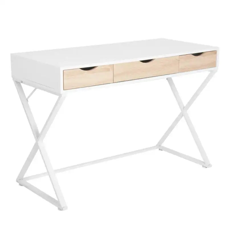 BukkitBow - Bureau met 3 Laden - Hout en Metaal - Wit - Waterdicht en Krasbestendig Design - 110x50cm