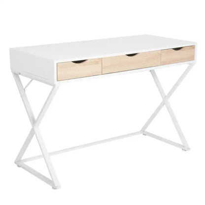 BukkitBow - Bureau met 3 Laden - Hout en Metaal - Wit - Waterdicht en Krasbestendig Design - 110x50cm