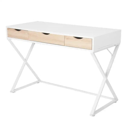BukkitBow - Bureau met 3 Laden - Hout en Metaal - Wit - Waterdicht en Krasbestendig Design - 110x50cm