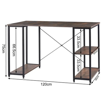 BukkitBow - Bureau met Computer Standaard en Opbergvak met 2 Planken - Houten Panelen en Stalen Structuur - Licht Eiken of Wit - 120x60cm