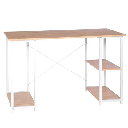 BukkitBow - Bureau met Computer Standaard en Opbergvak met 2 Planken - Houten Panelen en Stalen Structuur - Licht Eiken of Wit - 120x60cm