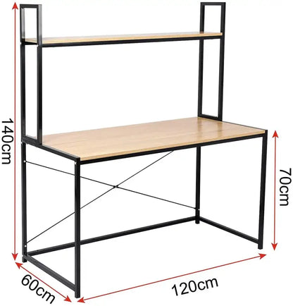 BukkitBow - Bureau met Opbergplank - Hout en Stalen Frame - 120x60x140 cm - 50 kg Draagvermogen