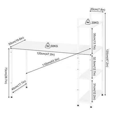 BukkitBow - Bureau met Planken - Hout en Metaal - Verstelbare Zijplank - 120x50x120 cm - 50 kg Draagvermogen