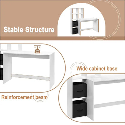 BukkitBow - Compact Bureau - Met Planken en Opbergruimte - 140.5x134x50 cm - Wit