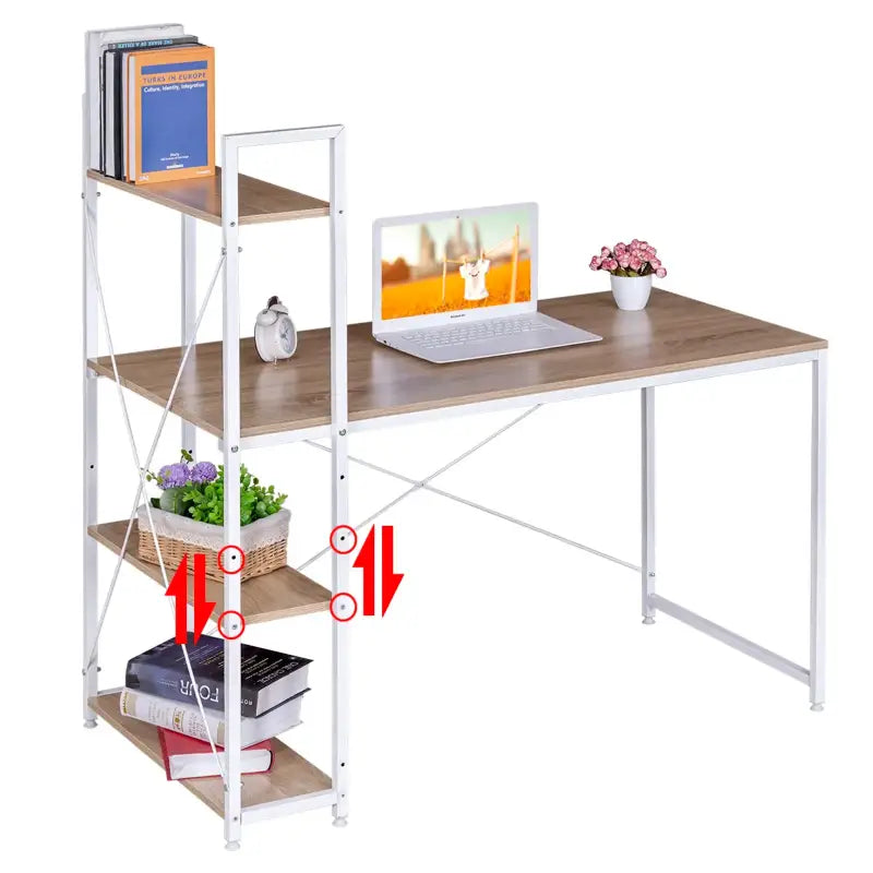 BukkitBow Compact Hoekbureau - Ruimtebesparende Werkplek met Opslagrek - 120x64x120cm
