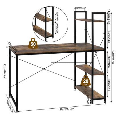 BukkitBow Compact Hoekbureau - Ruimtebesparende Werkplek met Opslagrek - 120x64x120cm