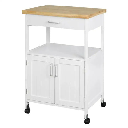 BukkitBow - Compacte Keukentrolley met Rubberhout Werkblad, Diverse Opbergmogelijkheden - 60x90x44.5cm