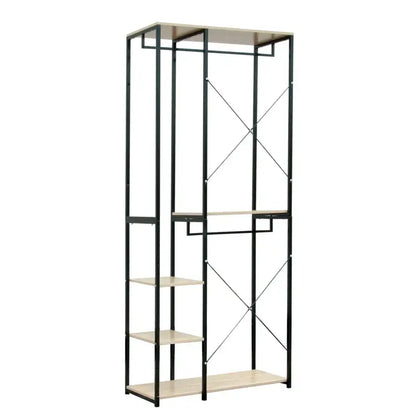 BukkitBow - Dubbel Kledingrek / Kapstok - Wit Staal en Eikenhout - Met 3 Kledinghangers en 3 Planken - 90x40x204.5cm