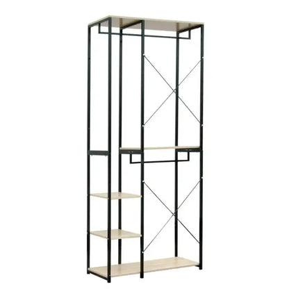 BukkitBow - Dubbel Kledingrek / Kapstok - Wit Staal en Eikenhout - Met 3 Kledinghangers en 3 Planken - 90x40x204.5cm