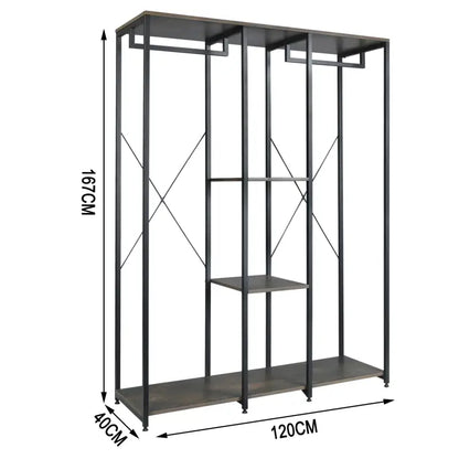 BukkitBow - Dubbele Kapstok/Dubbele Kledingrek - Met Hangers en 2 Planken voor Opbergruimte - Inclusief Opbergruimte voor Schoenen - 40X120X167CM