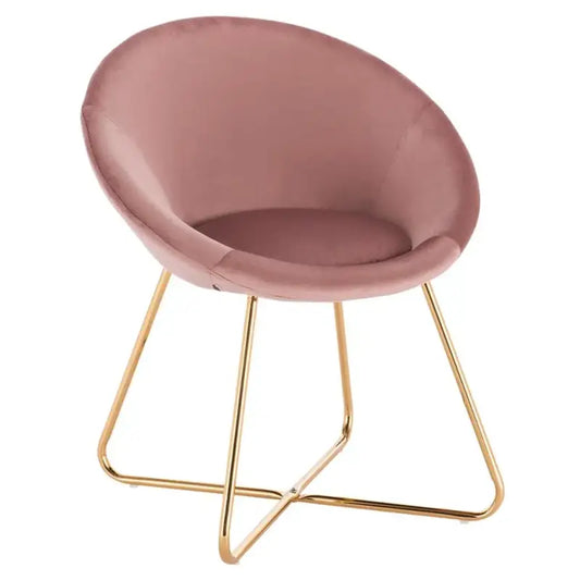 Een moderne, grijze fluweelstoel met een ronde vorm en een glanzende goudkleurige metalen basis, ideaal voor een stijlvolle woonkamer of een trendy kantoor. Perfect voor comfortabele zitgelegenheden in een minimalistisch interieur.