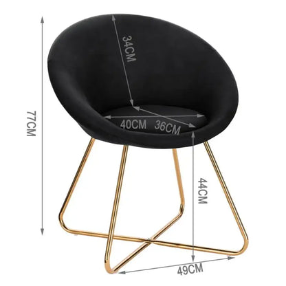 BukkitBow - Eetkamerstoel met Fluwelen Bekleding en Metalen Poten - Ergonomische Vorm - Zithoogte: 44CM