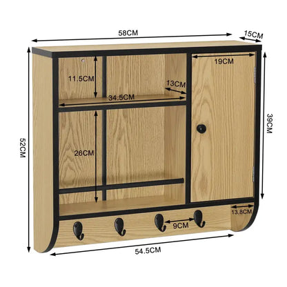 BukkitBow - Eiken Badkamermeubel - Badkamer Wandkast - Verstelbare Planken - Maximaal 7 kg per Lade - Industrieel Ontwerp - 58x52x15 cm