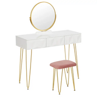 BukkitBow - Elegante Kaptafel Set met Metalen Frame - MDF Hout met Glas - Inclusief Draaibare Spiegel en Kruk - 100x40x79cm