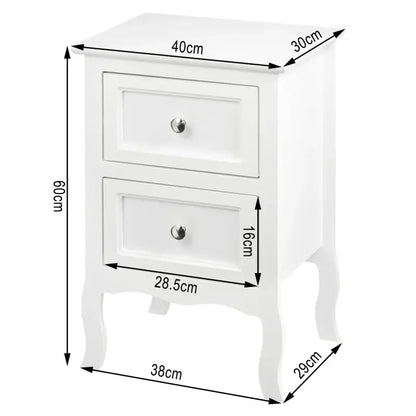 BukkitBow - Elegante Nachtkastje met Lades - Gelakte MDF en Metalen Handvat - Barokke Stijl - 40x30x60cm