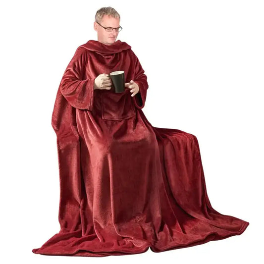 Rode, fluweelzachte deken met een glanzende paarse strik, perfect voor een luxe cadeau. Ideaal voor woonkamer of slaapkamerdecoratie en een warme, comfortabele sfeer.