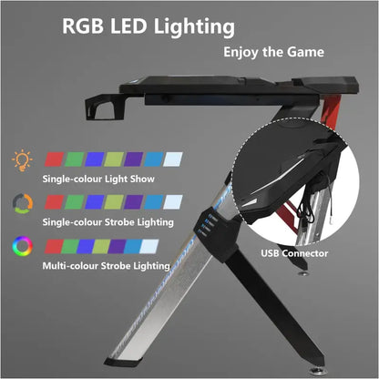 BukkitBow - Gaming Bureau Met Bekerhouder en Headset Stand - met RGB Verlichting - 116,5x56,5x73 cm