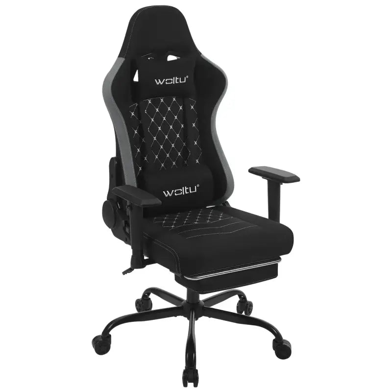 BukkitBow - Gaming Stoel met Massage Kussen - Metaal/Technische Stof/PU Wielen - 90°-155° Kantelbaar - Verstelbaar in hoogte en Diepte