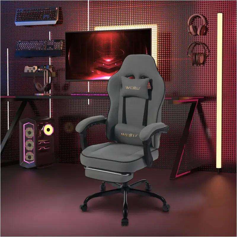 BukkitBow - Gaming Stoel met Verstelbare Rugleuning en Voetsteun - Metaal/Technologische Stof/Nylon Wielen - 150 kg Draagvermogen