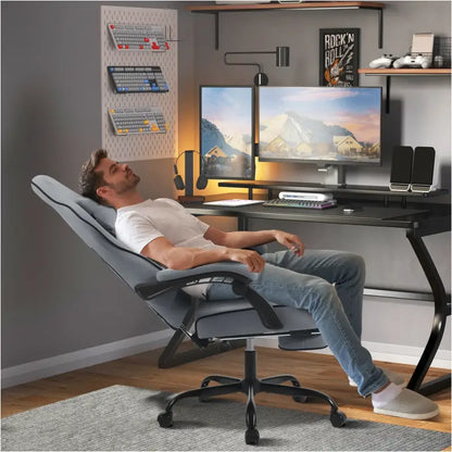 BukkitBow - Gaming Stoel met Verstelbare Rugleuning en Voetsteun - Metaal/Technologische Stof/Nylon Wielen - 150 kg Draagvermogen