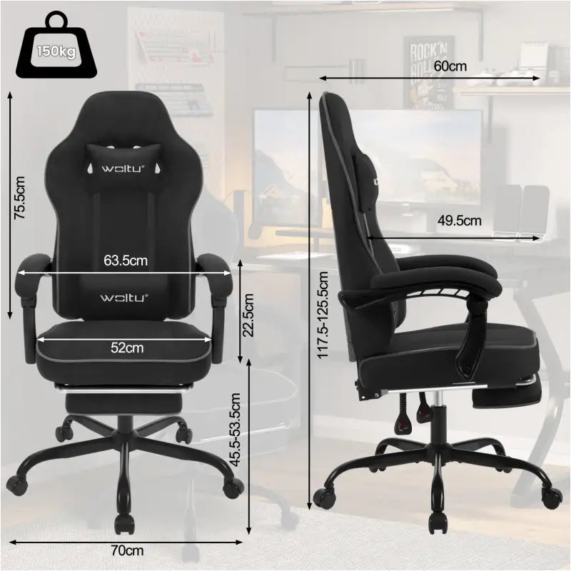 BukkitBow - Gaming Stoel met Verstelbare Rugleuning en Voetsteun - Metaal/Technologische Stof/Nylon Wielen - 150 kg Draagvermogen