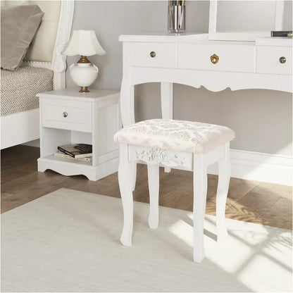 BukkitBow - Gewatteerde Kruk - Vintage stijl kruk met Patroon – Piano Kruk / Make Up Kruk voor Kaptafel - Mini Dressoir - 40X30X50CM - Creme