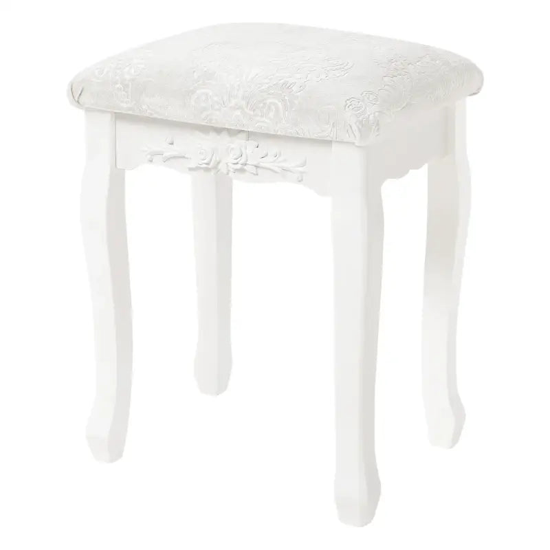 BukkitBow - Gewatteerde Kruk - Vintage stijl kruk met Patroon – Piano Kruk / Make Up Kruk voor Kaptafel - Mini Dressoir - 40X30X50CM - Wit