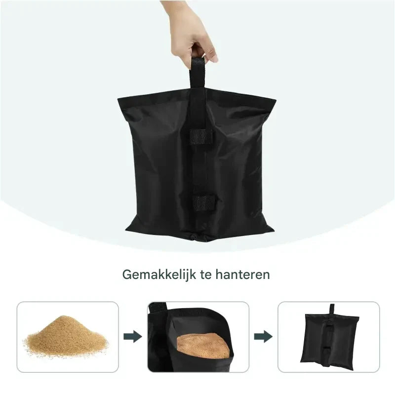 BukkitBow - Gewichtszakken – Set van 4 Zandzakken voor Partytent, Parasol en Tuinmeubilair – 37x34 cm – Zwart