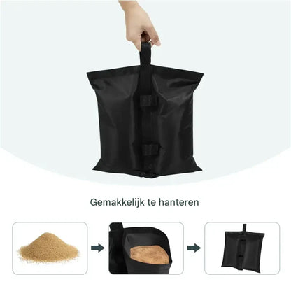 BukkitBow - Gewichtszakken – Set van 4 Zandzakken voor Partytent, Parasol en Tuinmeubilair – 37x34 cm – Zwart