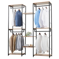 BukkitBow - Grote Kledingkast/ Garderobe Kast - Dubbele Rekken - Inclusief Kledinghaken en Opbergplanken - 165X205X40CM - Zwart met Licht Eikenhout